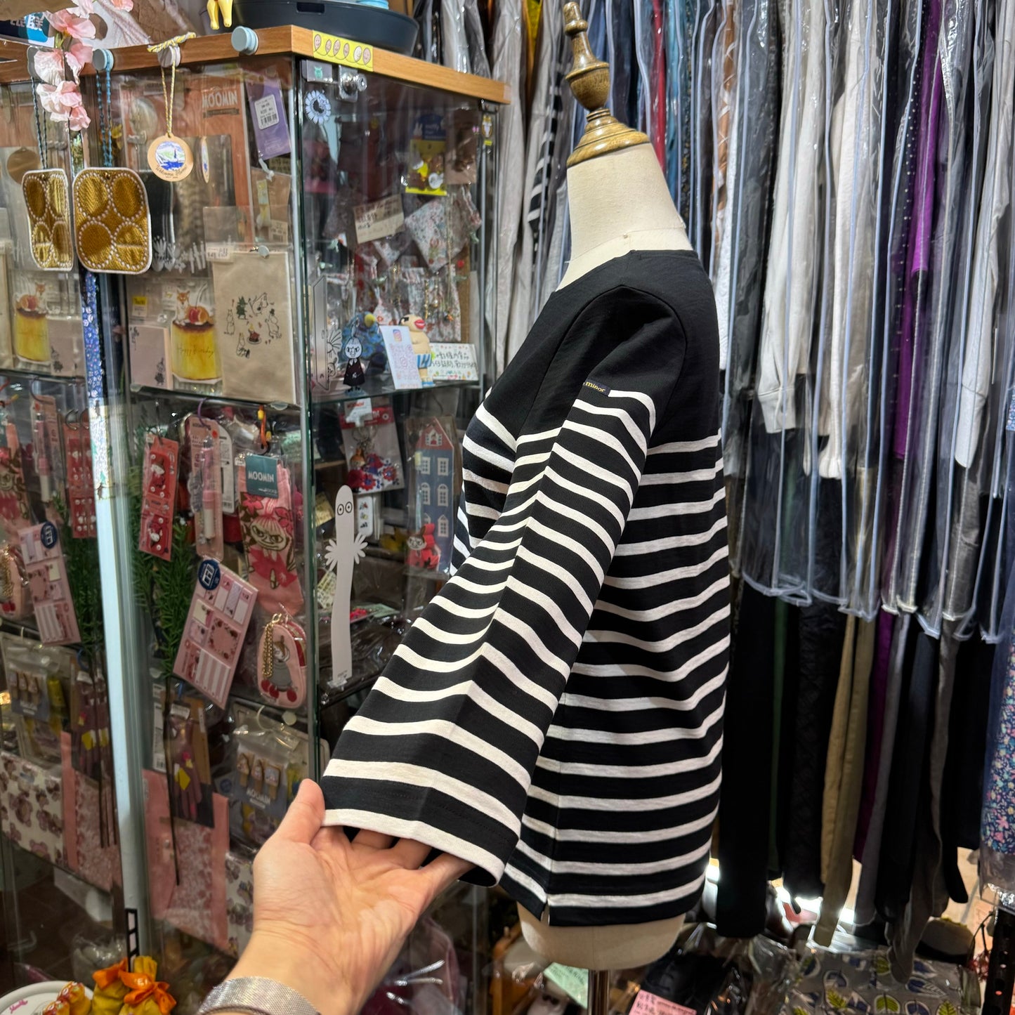 Le Minor Black Striped T-shirt, size 2, made in France