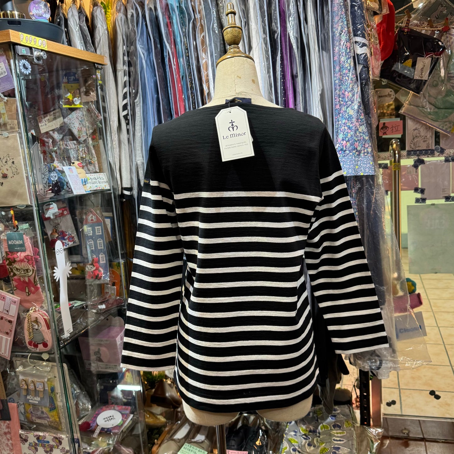Le Minor Black Striped T-shirt, size 2, made in France