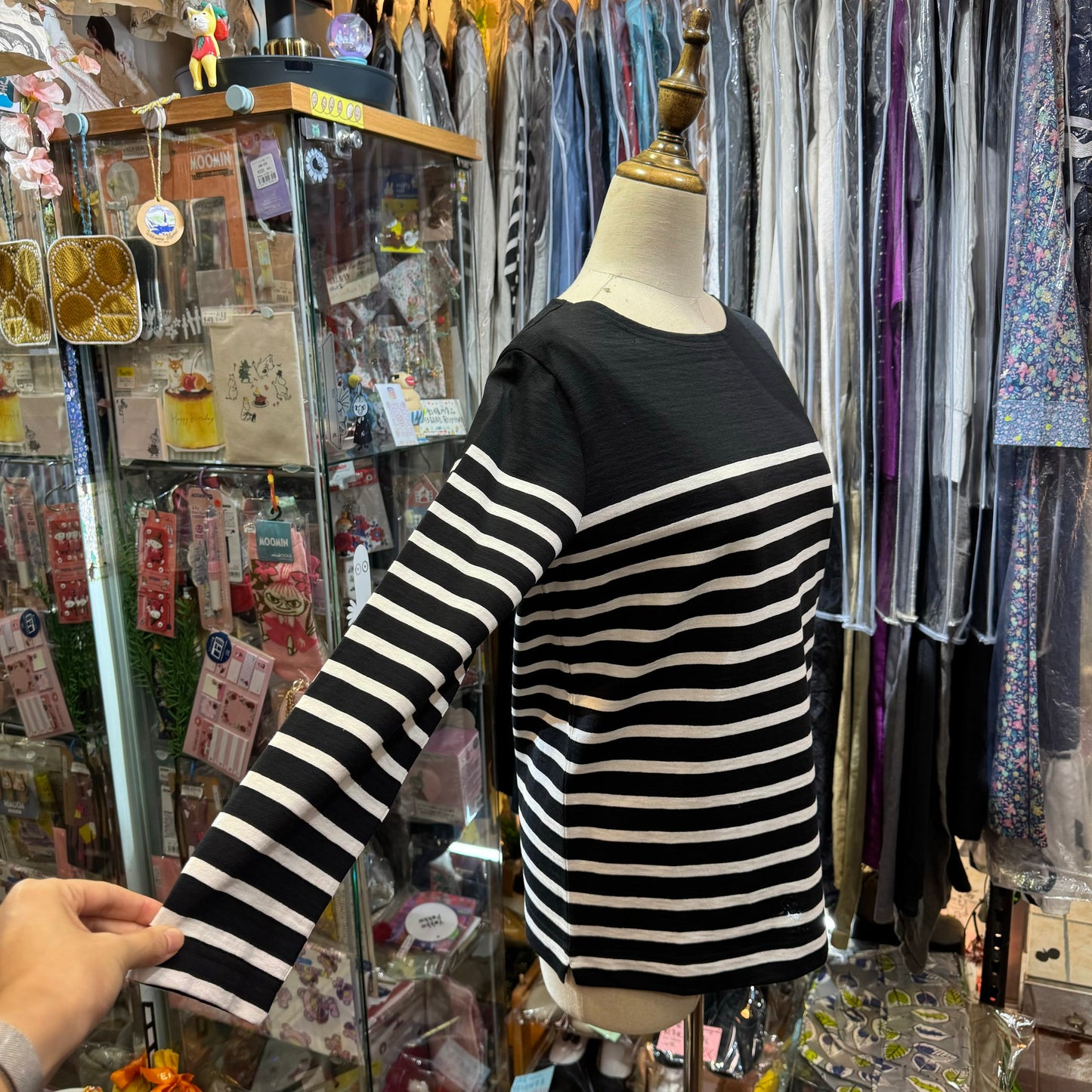 Le Minor Black Striped T-shirt, size 2, made in France