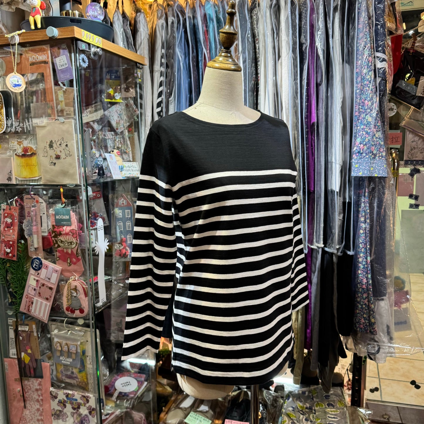 Le Minor Black Striped T-shirt, size 2, made in France