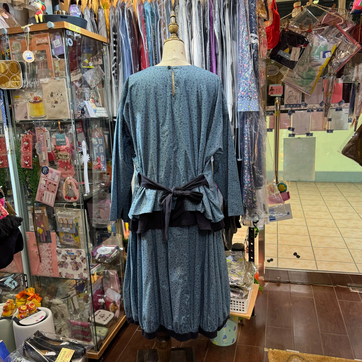 Sale- (g) Blue Floral Reversible Balloon Skirt, made in Japan
