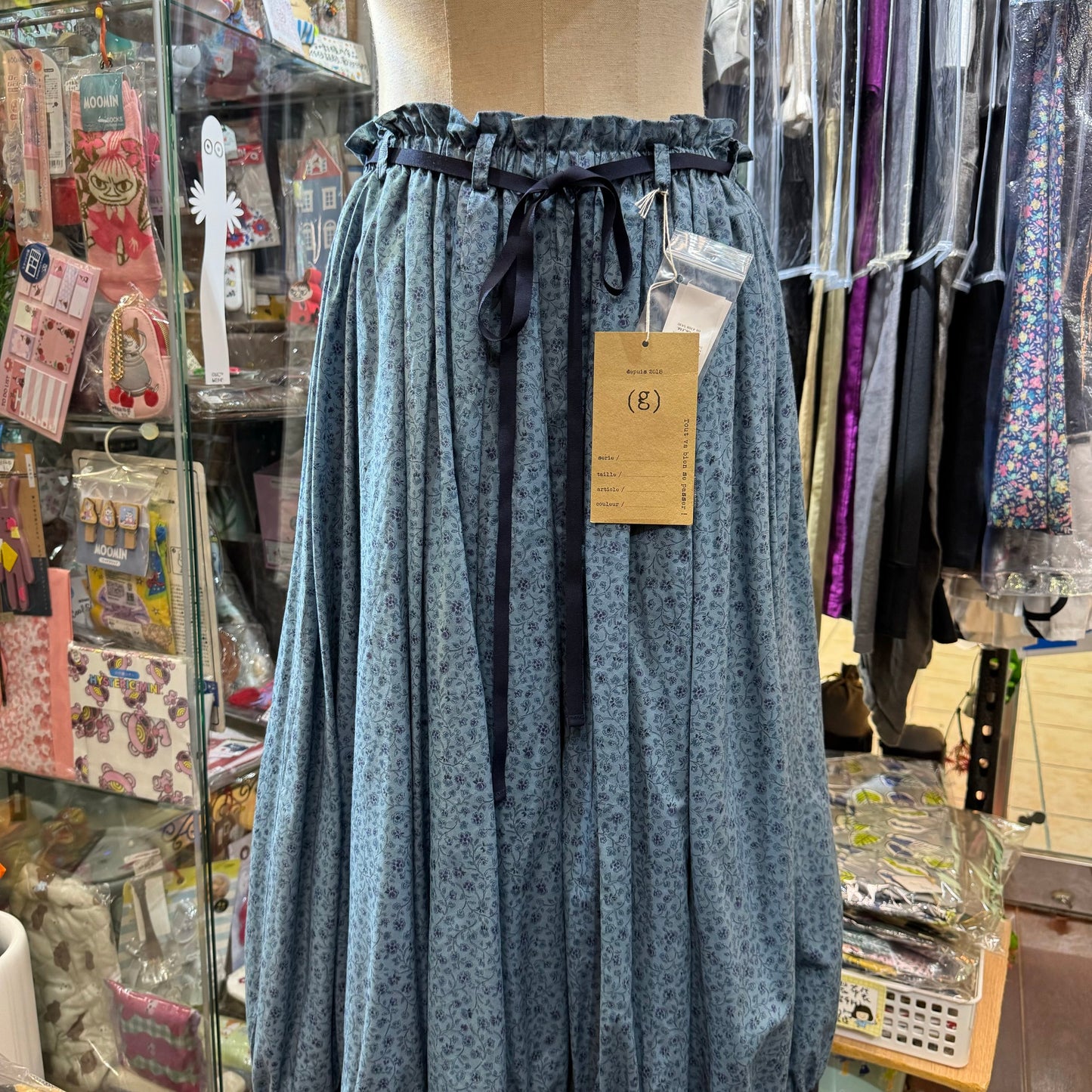 Sale- (g) Blue Floral Reversible Balloon Skirt, made in Japan