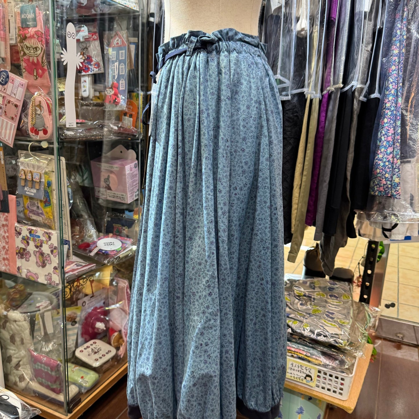 Sale- (g) Blue Floral Reversible Balloon Skirt, made in Japan