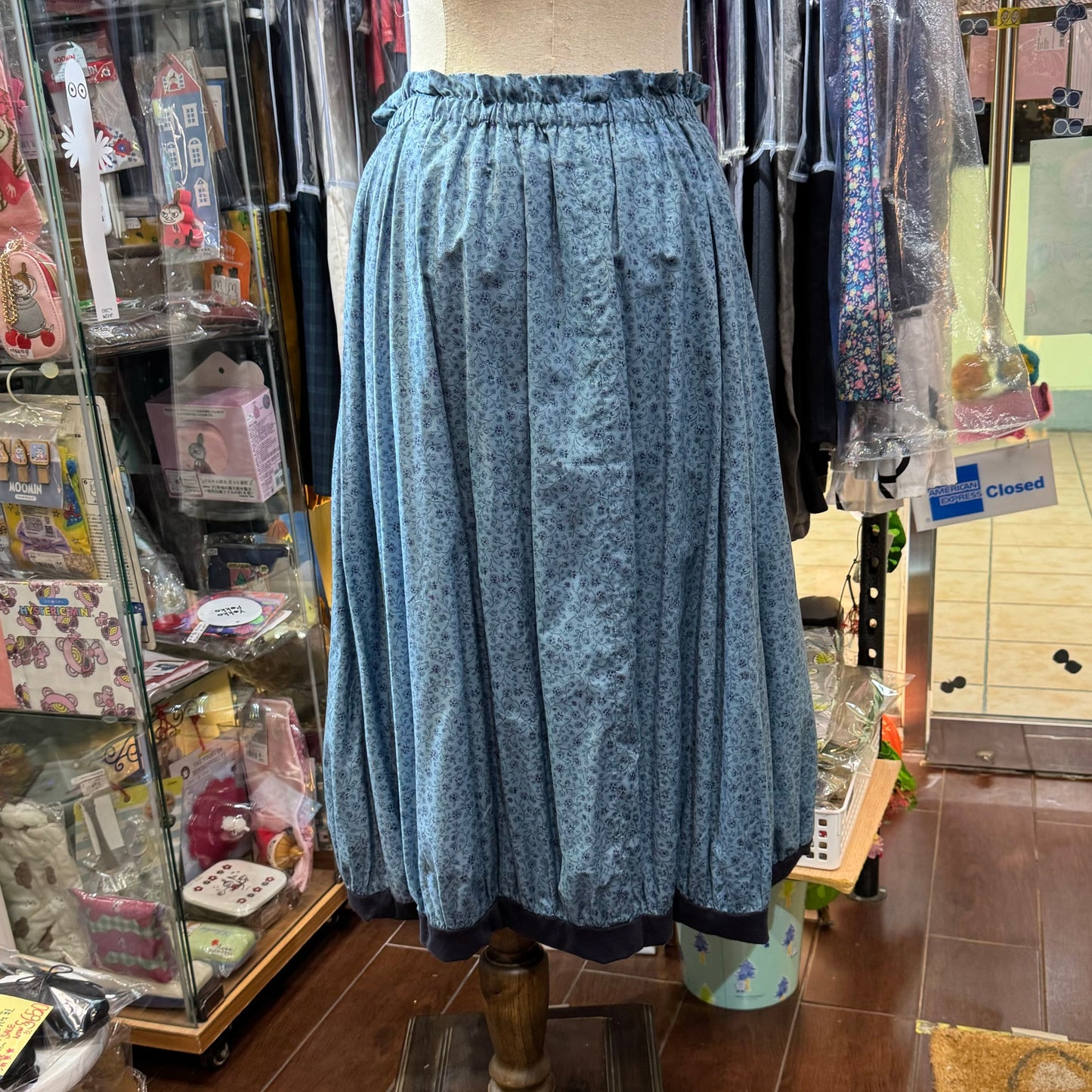 Sale- (g) Blue Floral Reversible Balloon Skirt, made in Japan