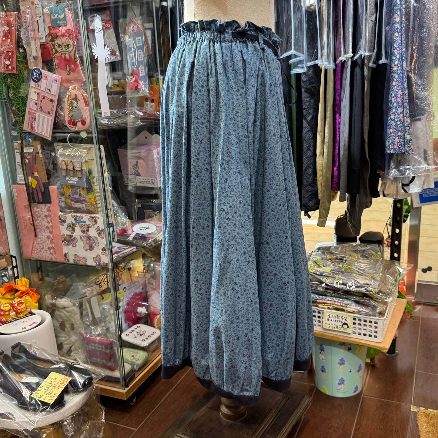 Sale- (g) Blue Floral Reversible Balloon Skirt, made in Japan