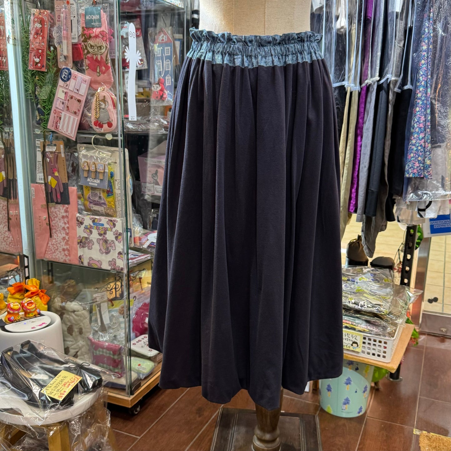 Sale- (g) Blue Floral Reversible Balloon Skirt, made in Japan