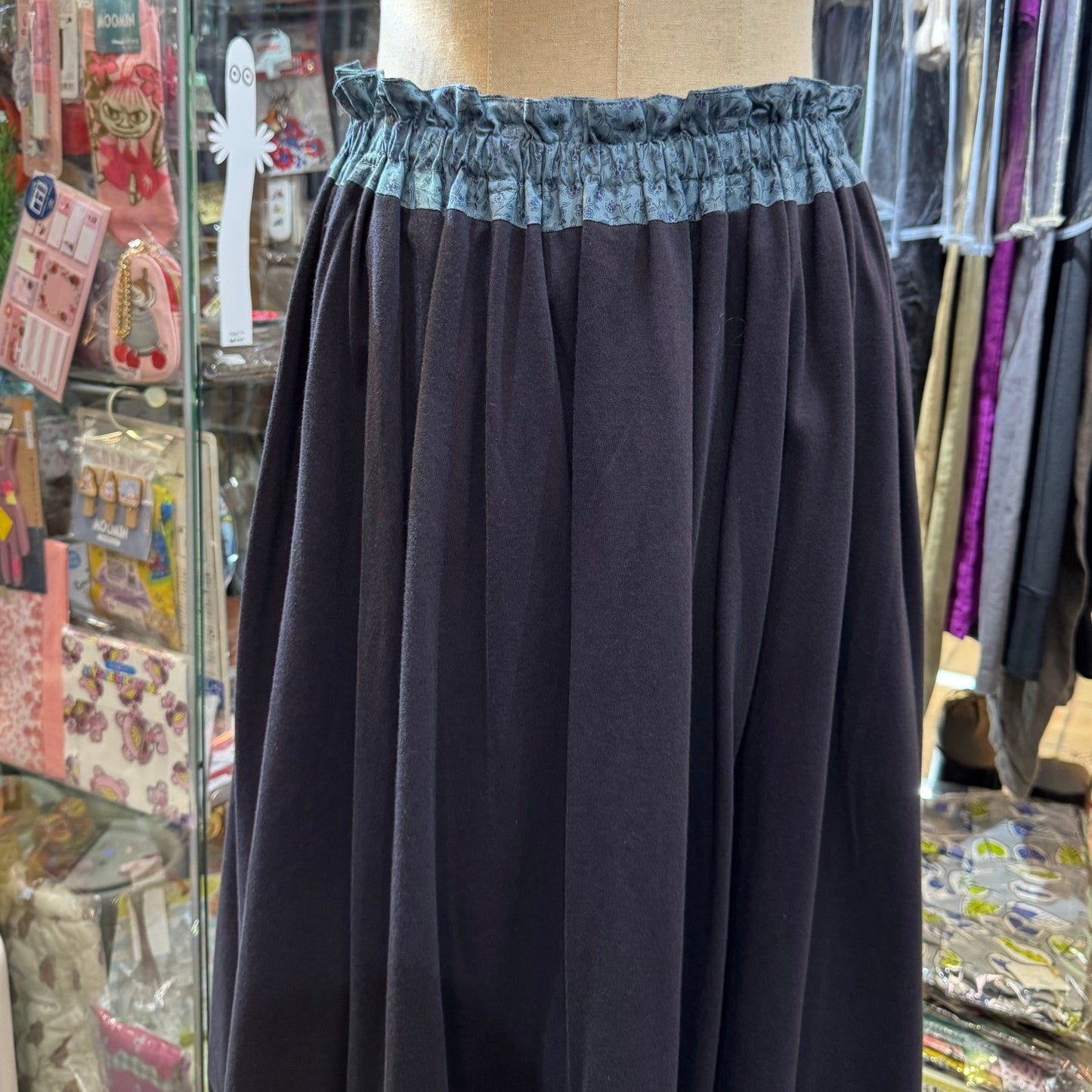 Sale- (g) Blue Floral Reversible Balloon Skirt, made in Japan