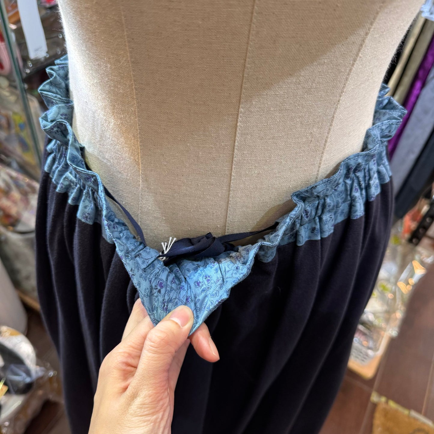 Sale- (g) Blue Floral Reversible Balloon Skirt, made in Japan