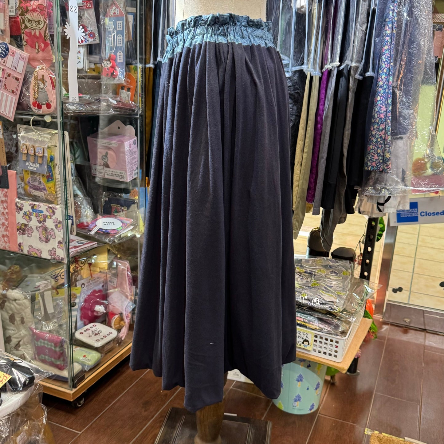 Sale- (g) Blue Floral Reversible Balloon Skirt, made in Japan
