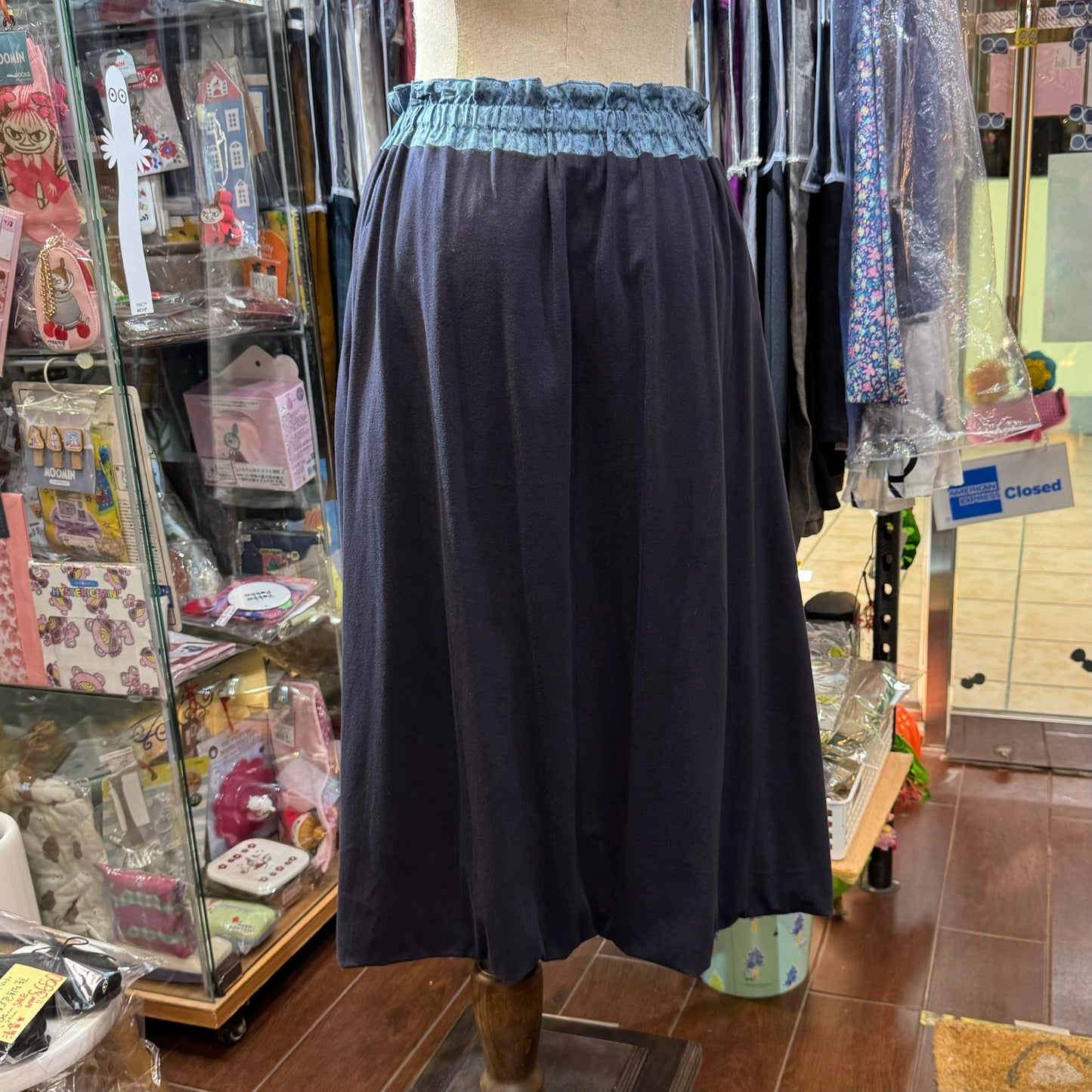 Sale- (g) Blue Floral Reversible Balloon Skirt, made in Japan