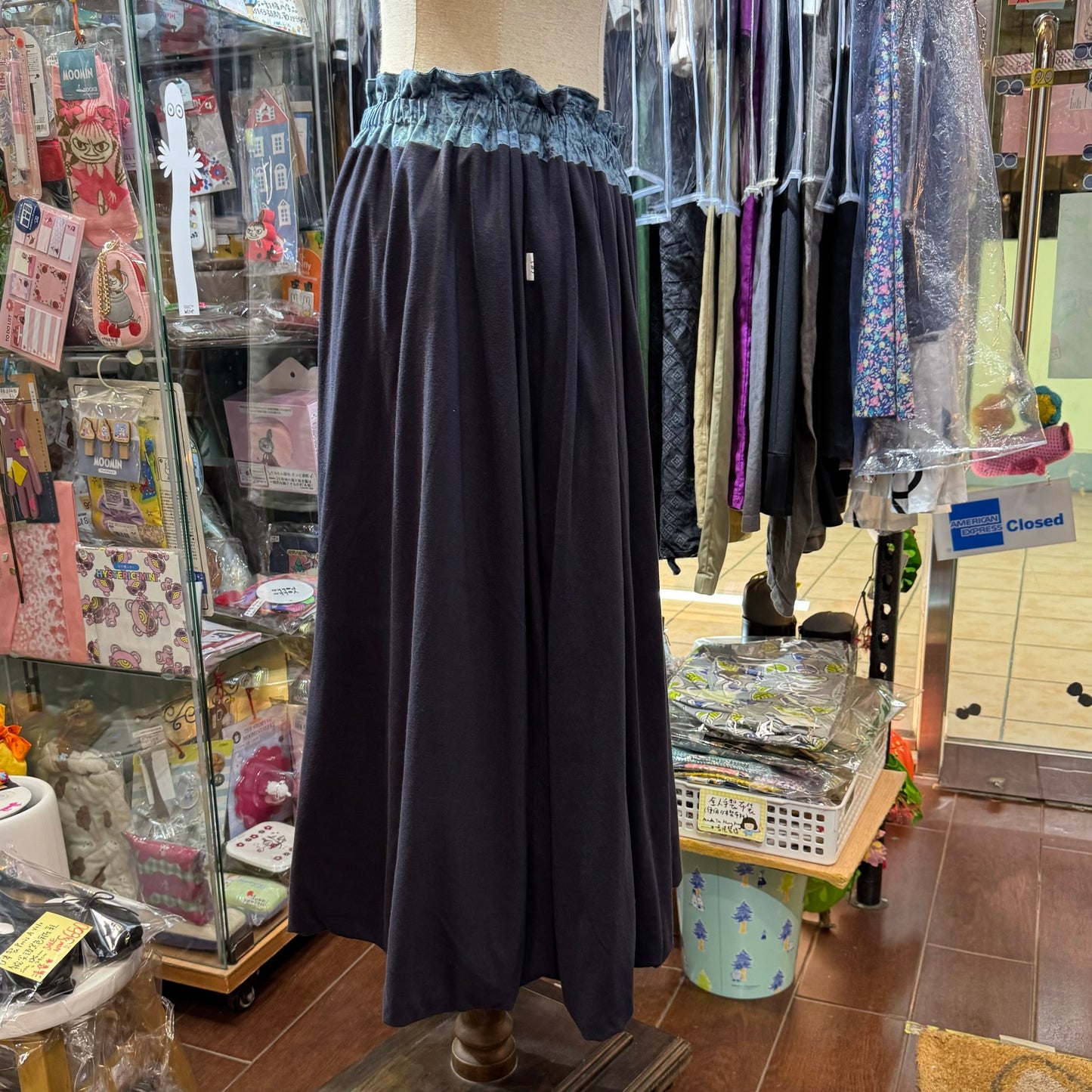 Sale- (g) Blue Floral Reversible Balloon Skirt, made in Japan