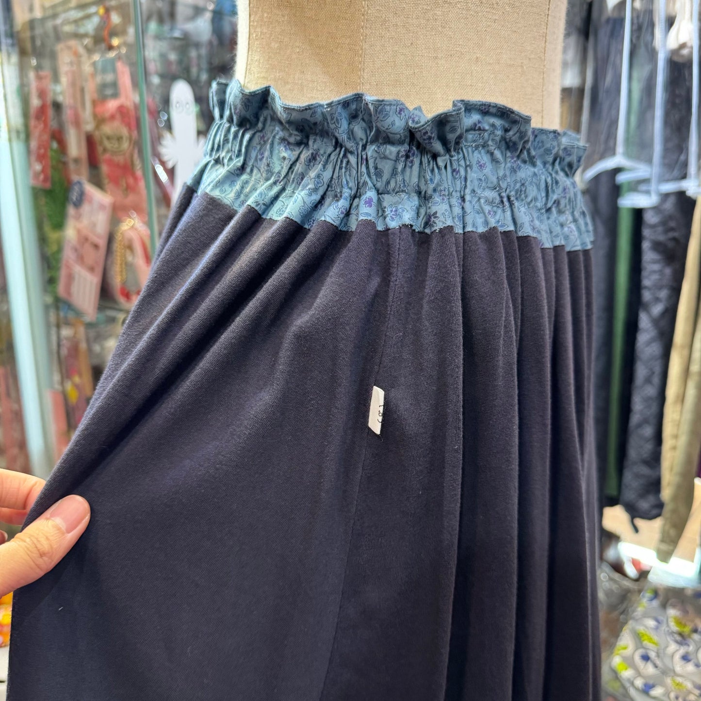 Sale- (g) Blue Floral Reversible Balloon Skirt, made in Japan