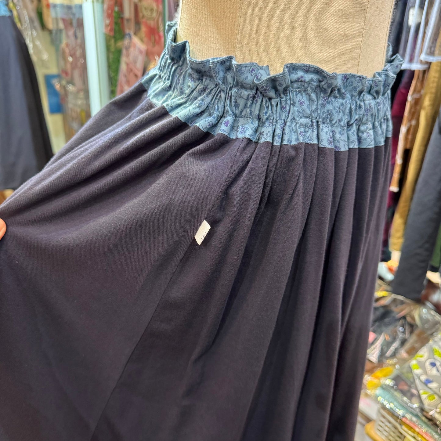 Sale- (g) Blue Floral Reversible Balloon Skirt, made in Japan