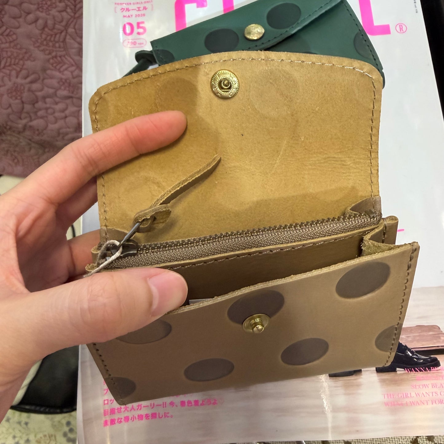 Kanmi Polka Leather Small Wallet, 2 Colors, made in Japan *New Colors