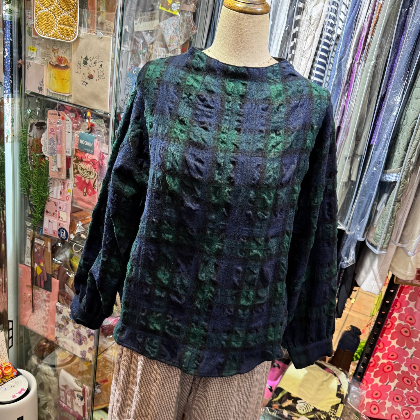 EXTRA20- Nachukara Green Checked Wool Top, made in Japan
