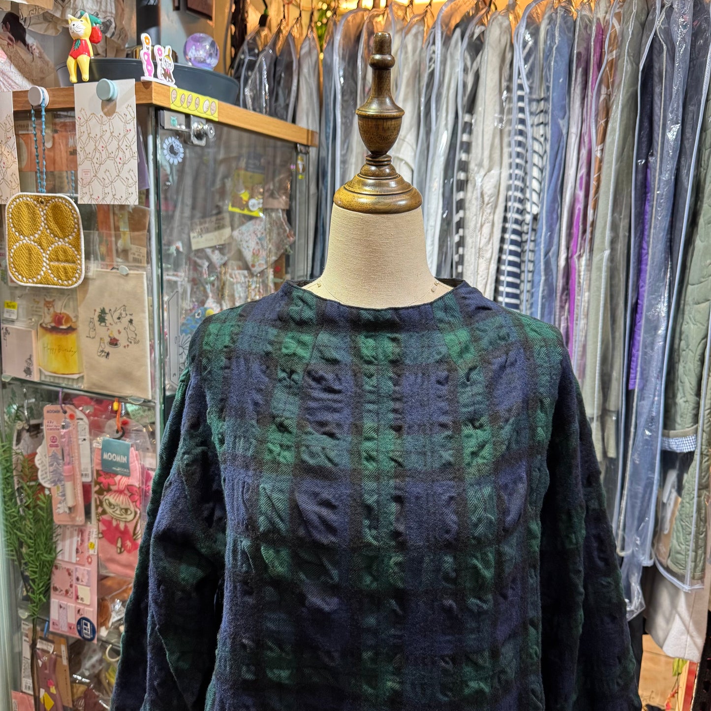 EXTRA20- Nachukara Green Checked Wool Top, made in Japan
