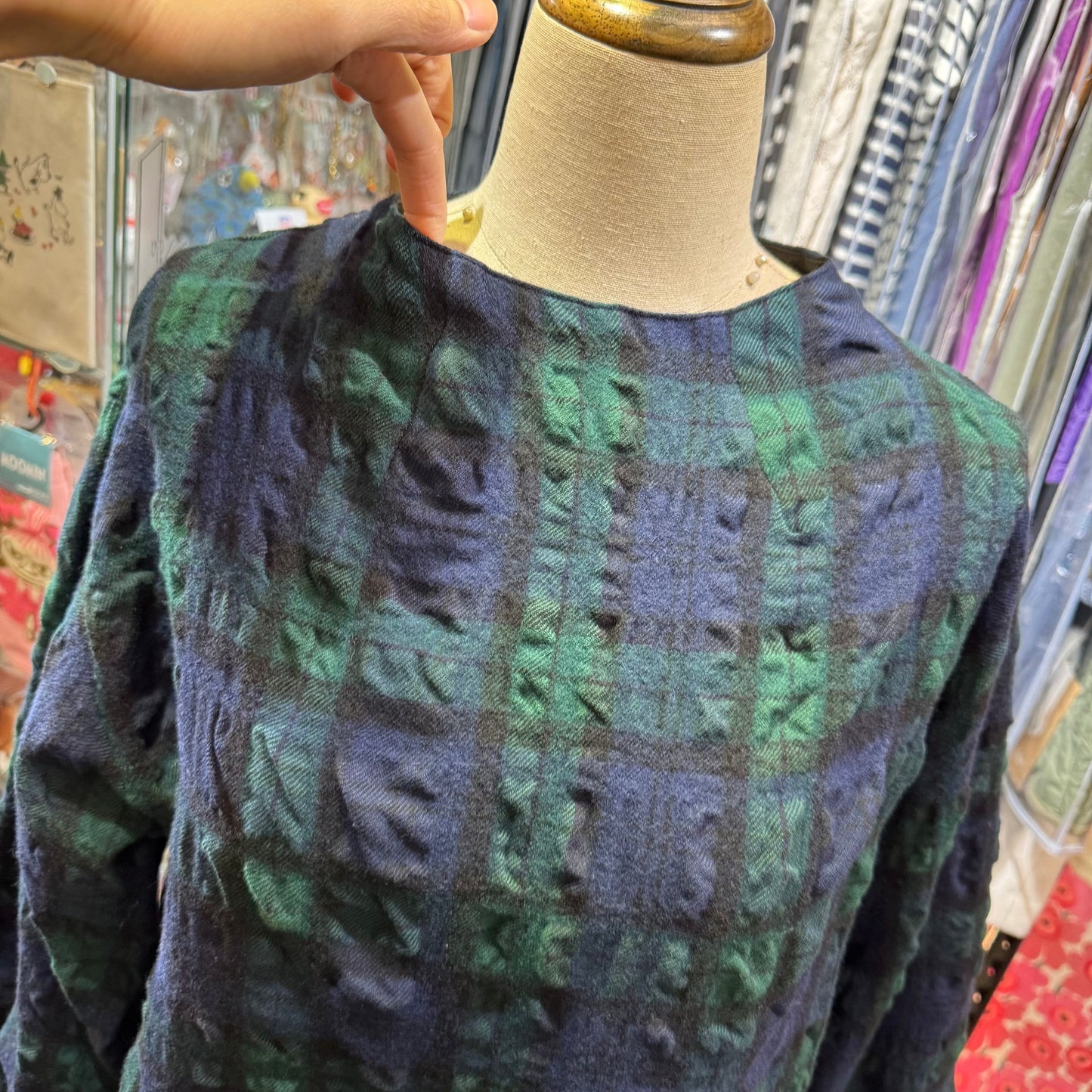 EXTRA20- Nachukara Green Checked Wool Top, made in Japan