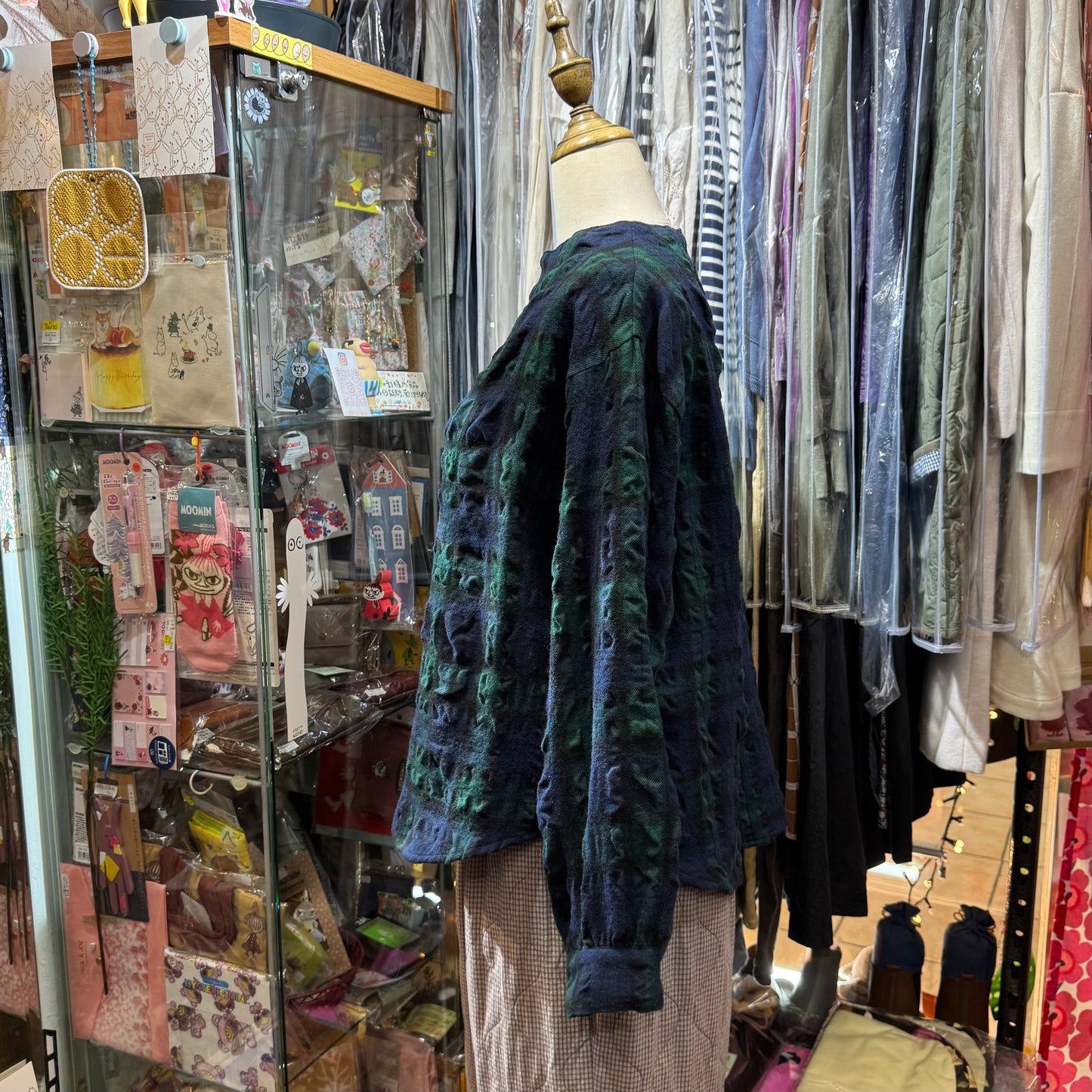 EXTRA20- Nachukara Green Checked Wool Top, made in Japan
