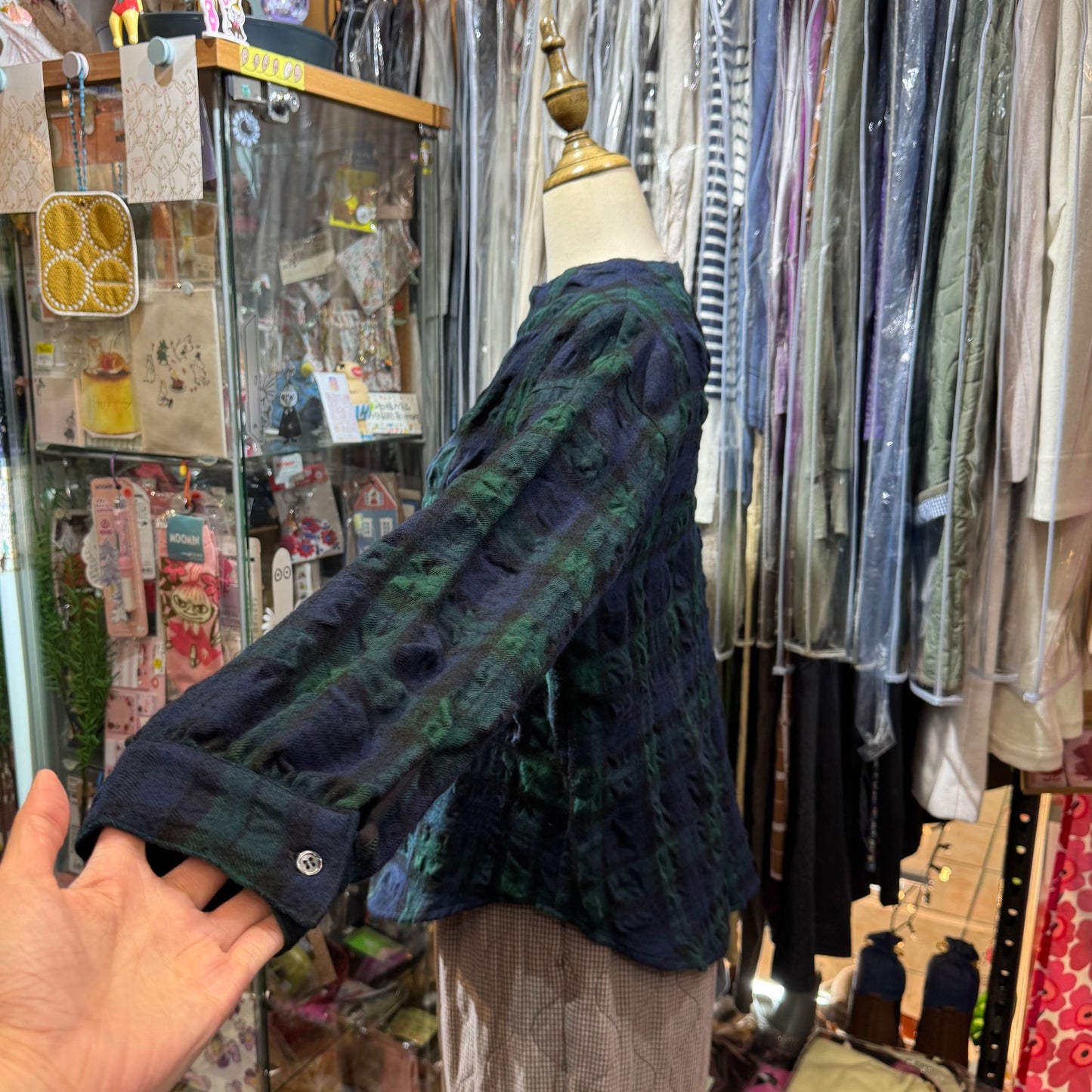 EXTRA20- Nachukara Green Checked Wool Top, made in Japan