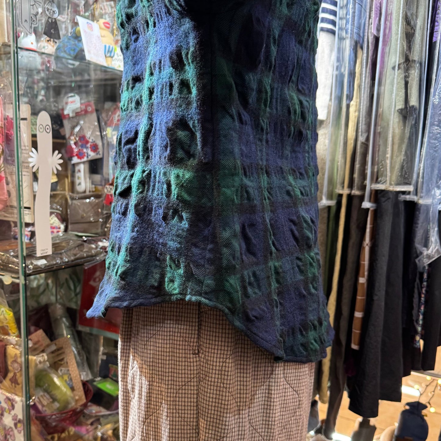 EXTRA20- Nachukara Green Checked Wool Top, made in Japan