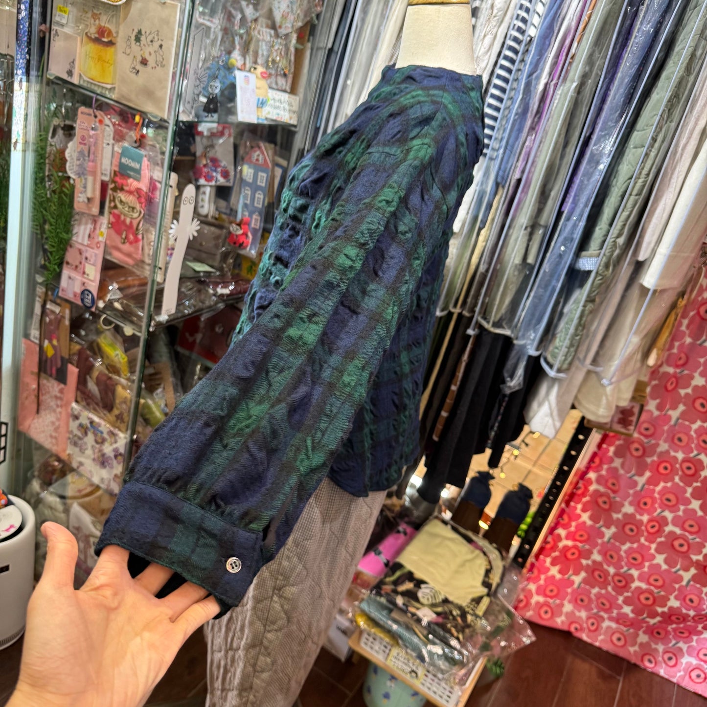 EXTRA20- Nachukara Green Checked Wool Top, made in Japan
