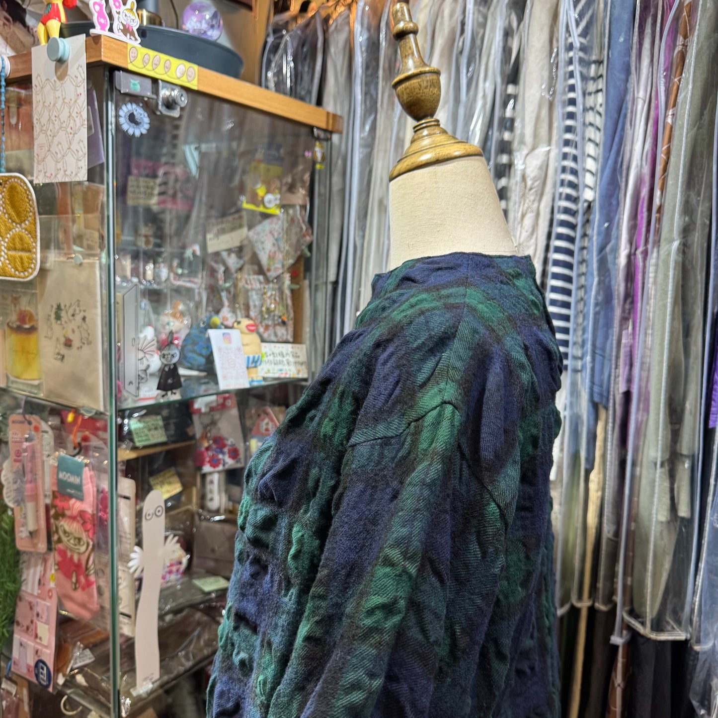 EXTRA20- Nachukara Green Checked Wool Top, made in Japan