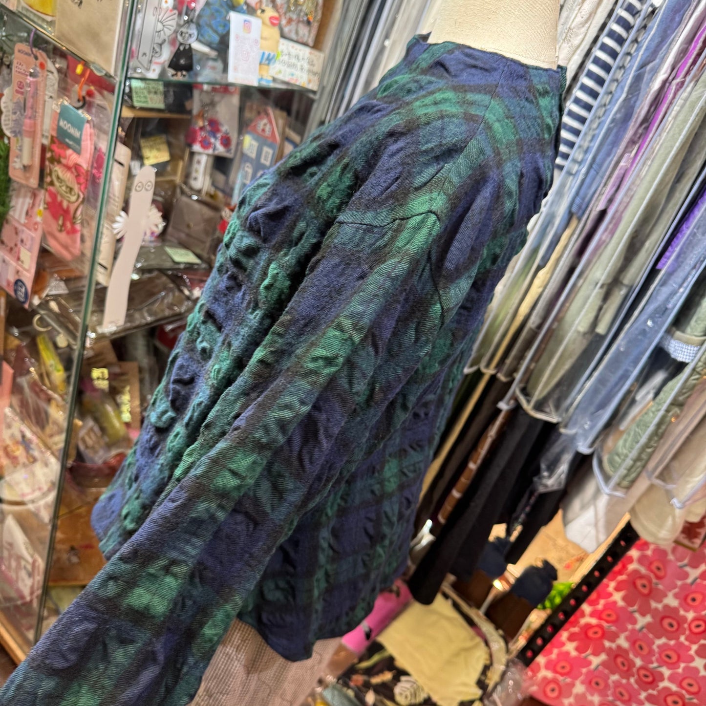 EXTRA20- Nachukara Green Checked Wool Top, made in Japan
