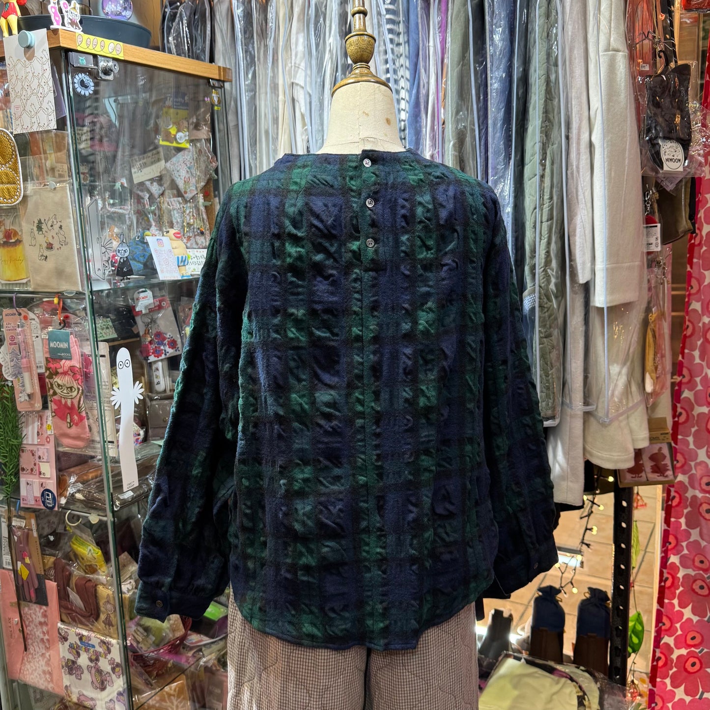 EXTRA20- Nachukara Green Checked Wool Top, made in Japan