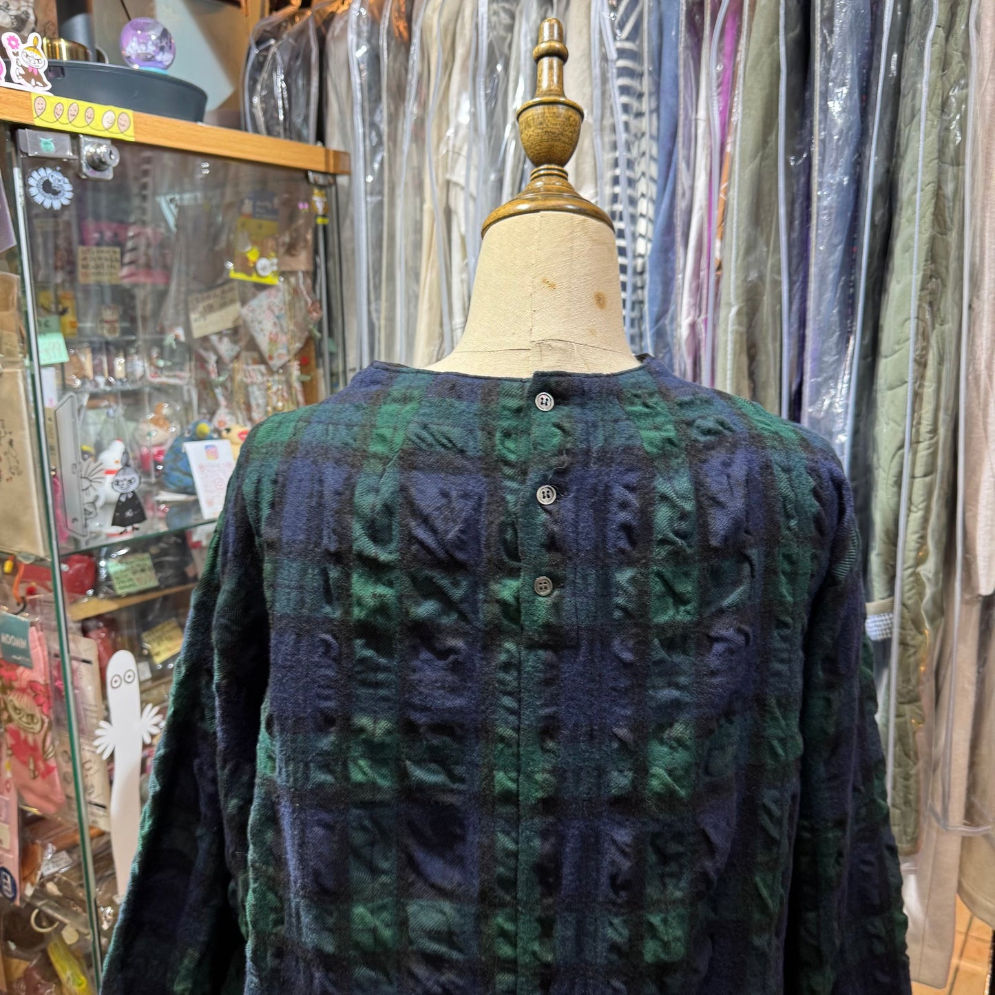 EXTRA20- Nachukara Green Checked Wool Top, made in Japan