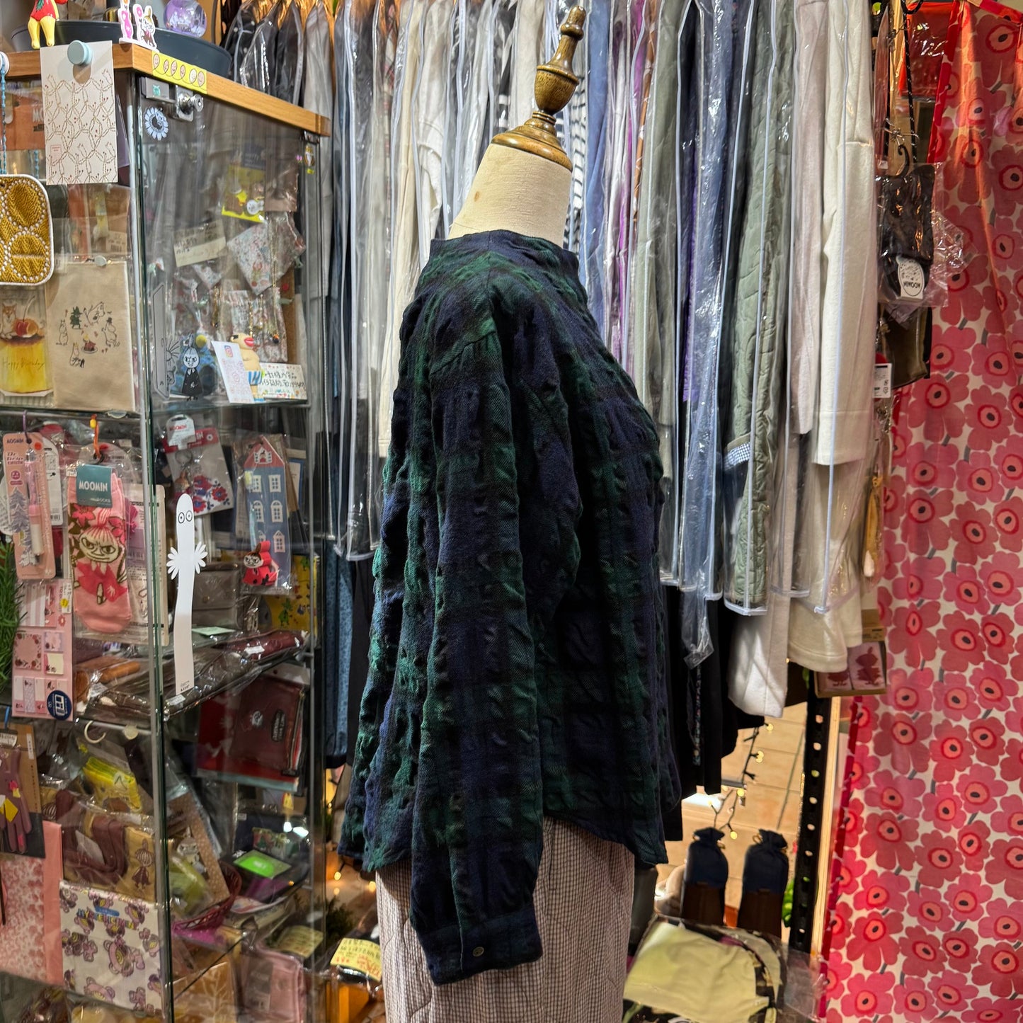 EXTRA20- Nachukara Green Checked Wool Top, made in Japan