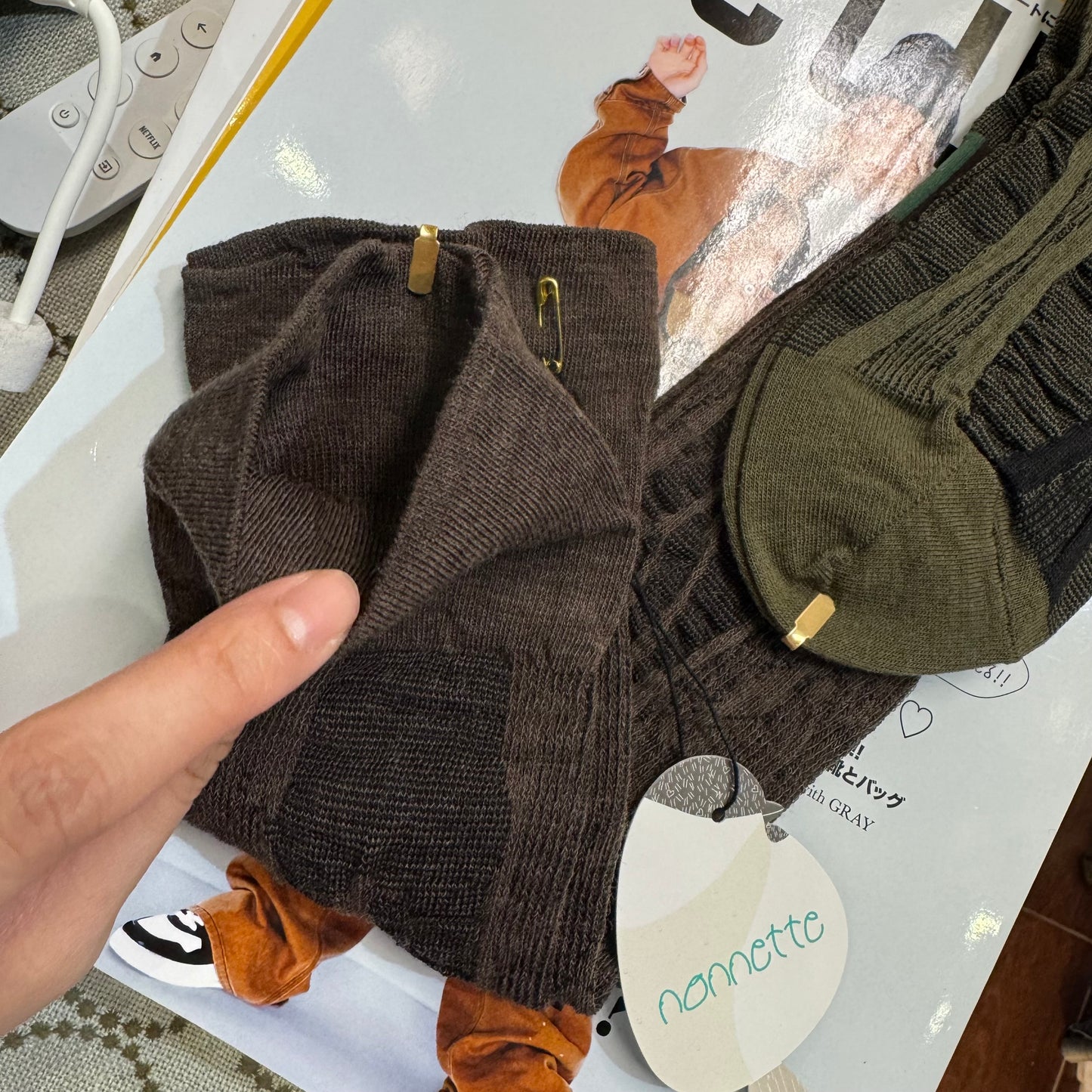 Nonnette Tree Trunk and Bird Wool LongHigh Socks , 2 Colors, made in Japan