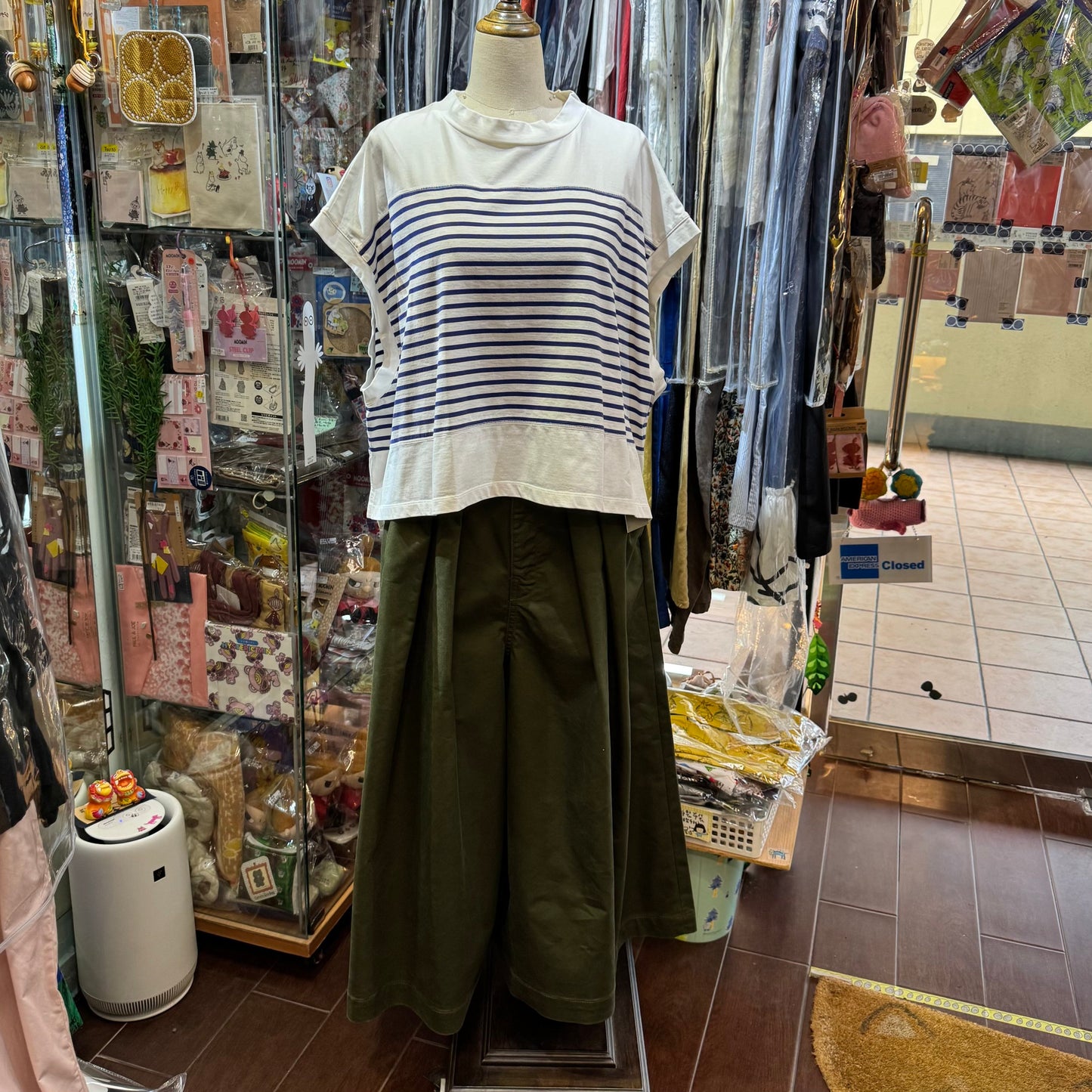 Estroislose White X Blue Striped Top, made in Japan