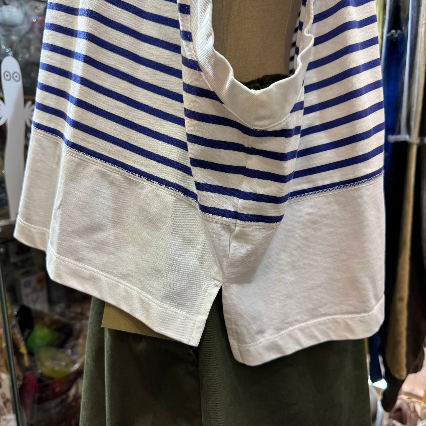 Estroislose White X Blue Striped Top, made in Japan