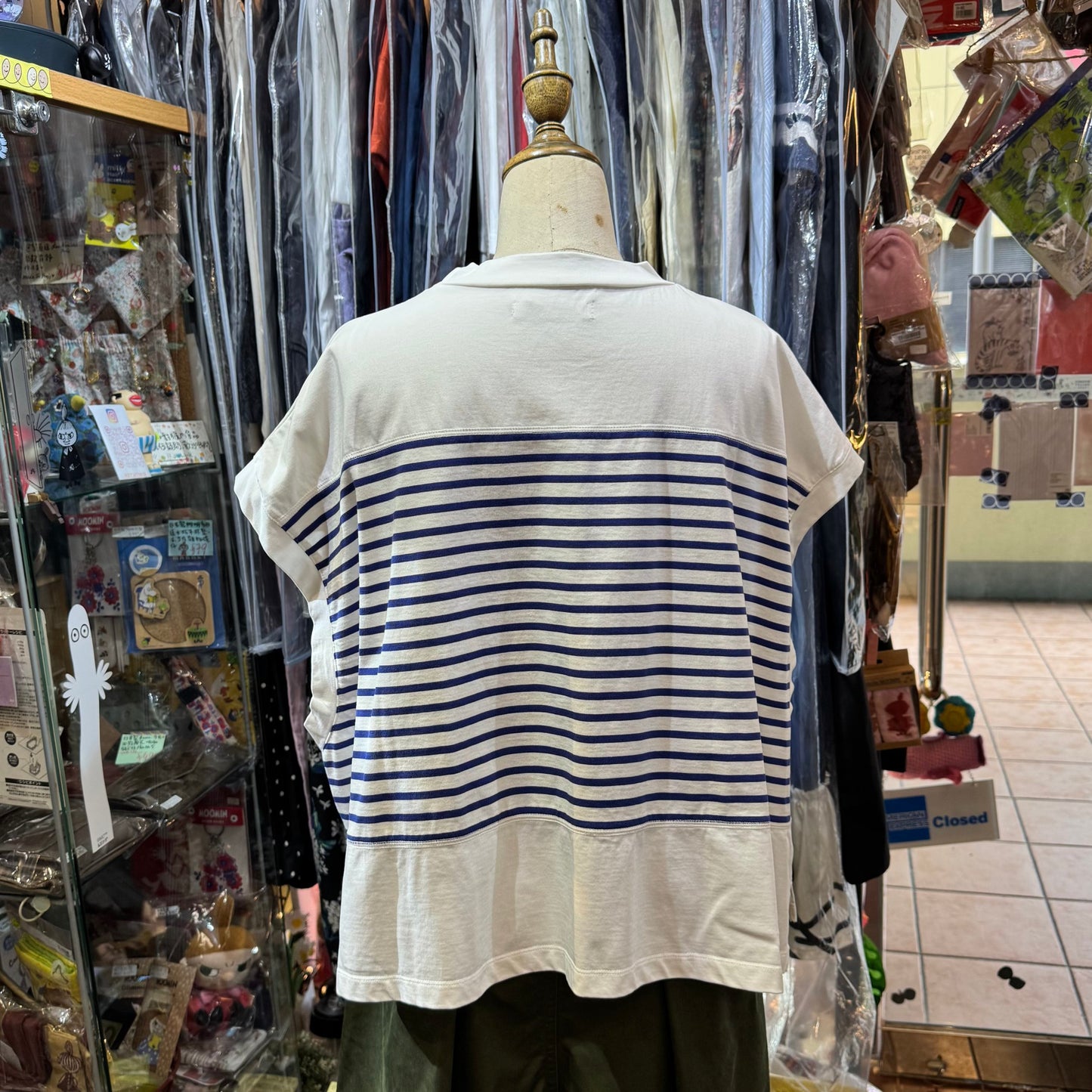 Estroislose White X Blue Striped Top, made in Japan