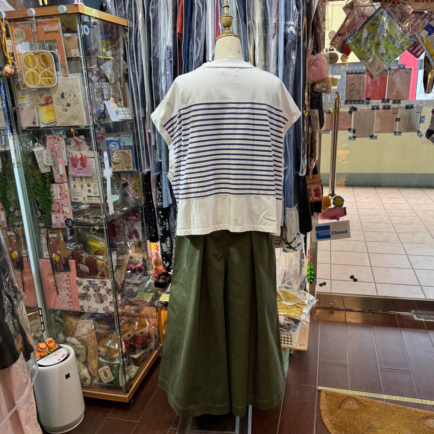 Estroislose White X Blue Striped Top, made in Japan