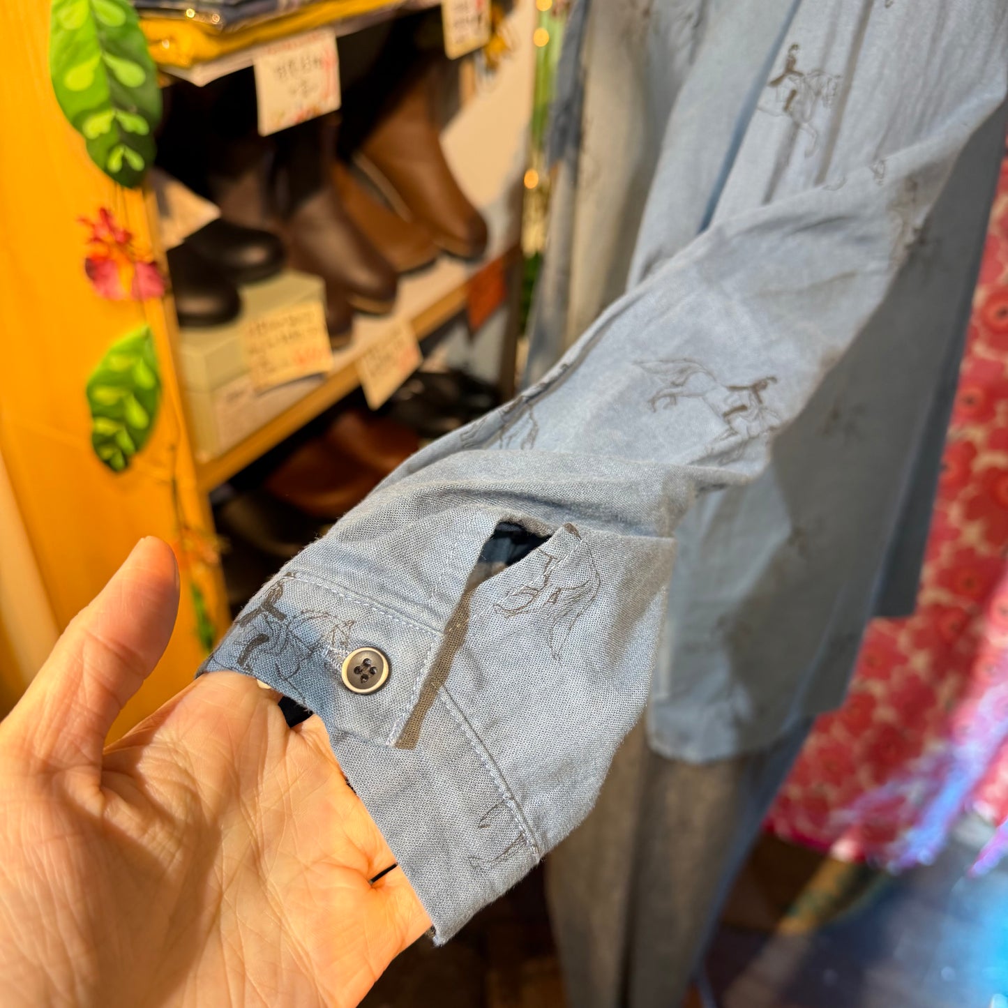 Sale- Laiterie Horses Blue Linen Shirt, made in Japan