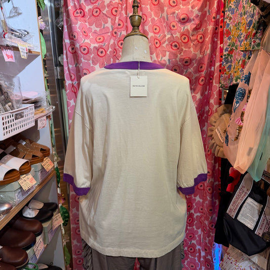 Estroislose Dog Beige x Purple T-shirt, made in Japan