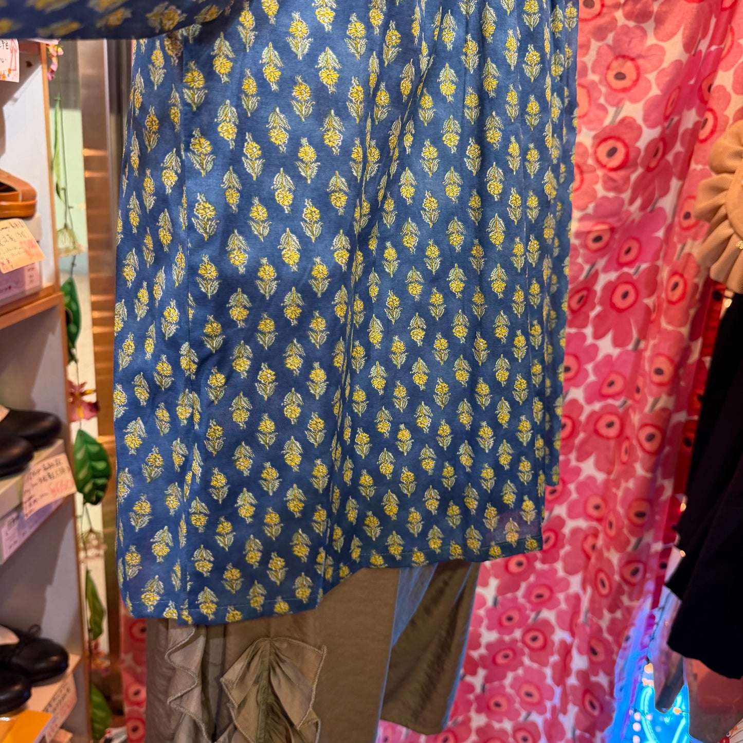 Nachukara Flora Blue Shirt, made in Japan