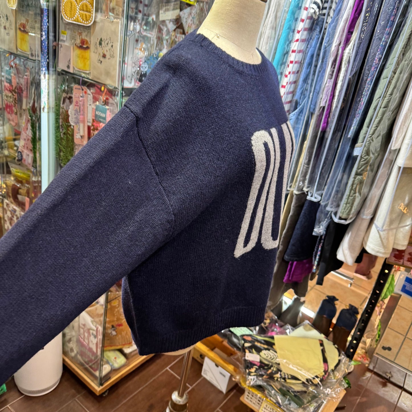Sale- Ichi Oui Non Navy Shetland Wool Knit Sweater