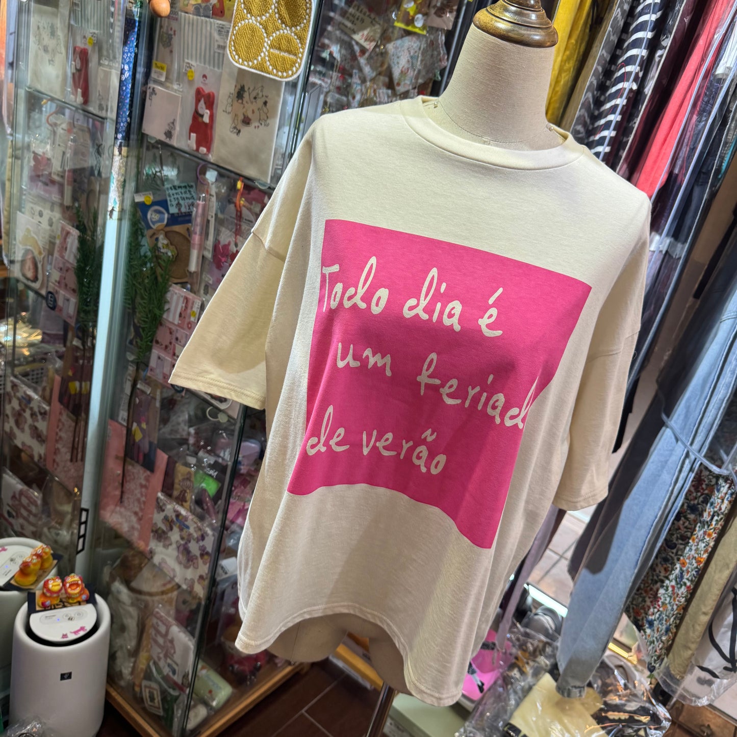 Ynir Ivory x Pink Print T-shirt, made in Japan