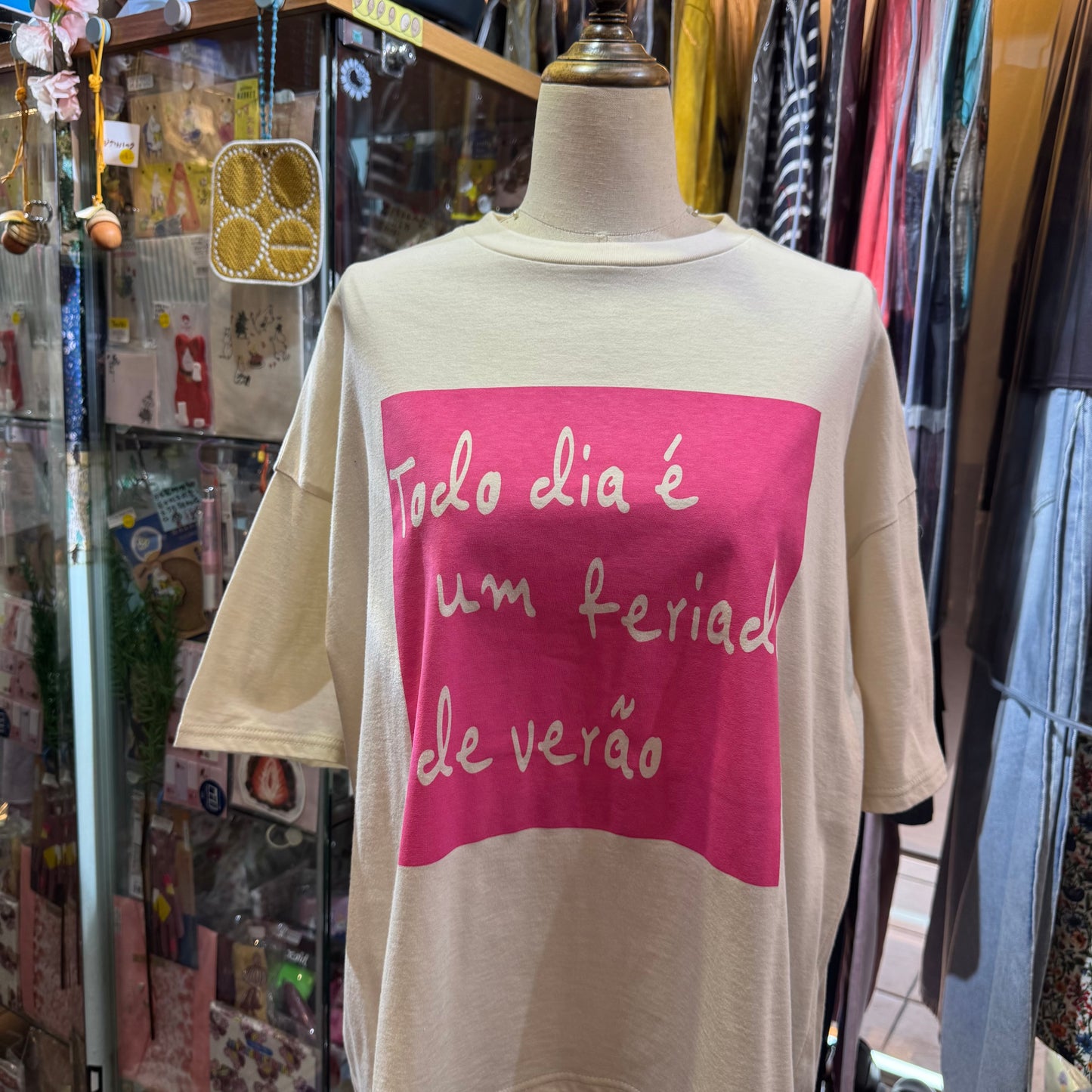 Ynir Ivory x Pink Print T-shirt, made in Japan