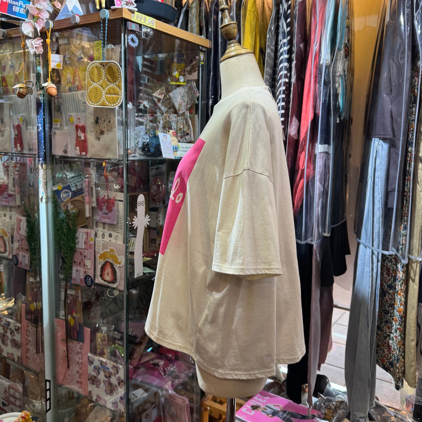 Ynir Ivory x Pink Print T-shirt, made in Japan