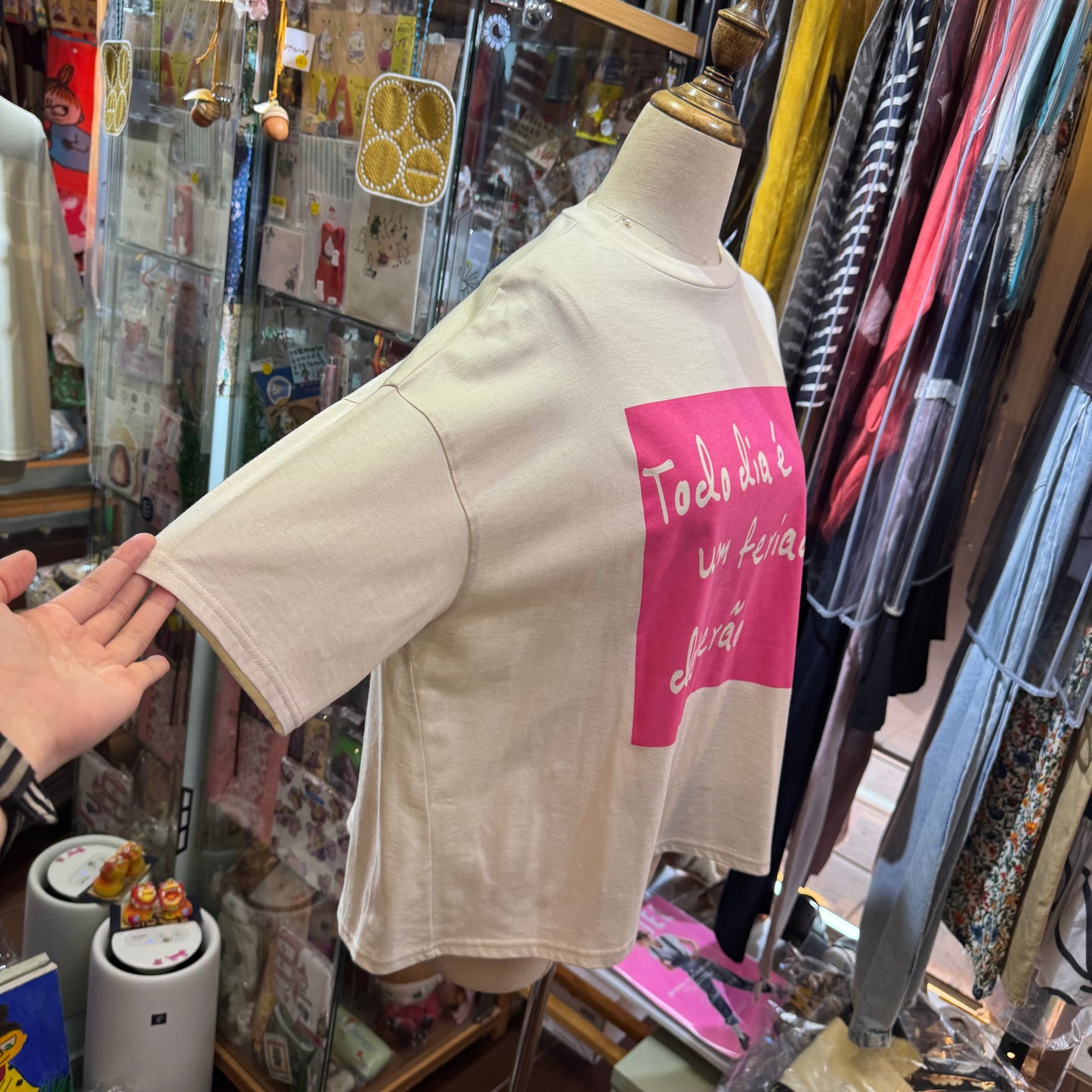 Ynir Ivory x Pink Print T-shirt, made in Japan