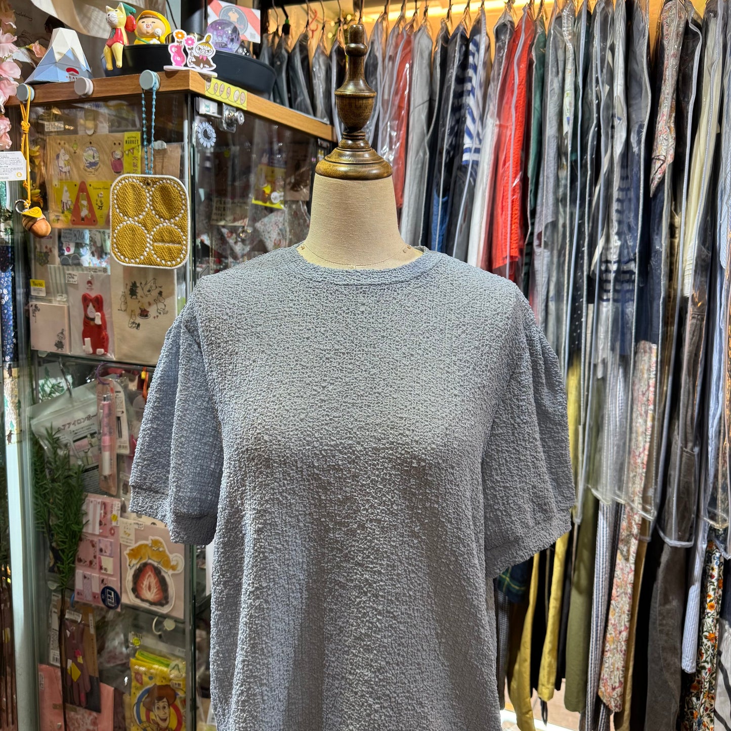 Midiumisolid Light Blue Top, made in Japan