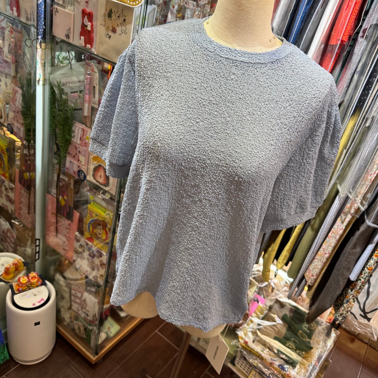 Midiumisolid Light Blue Top, made in Japan