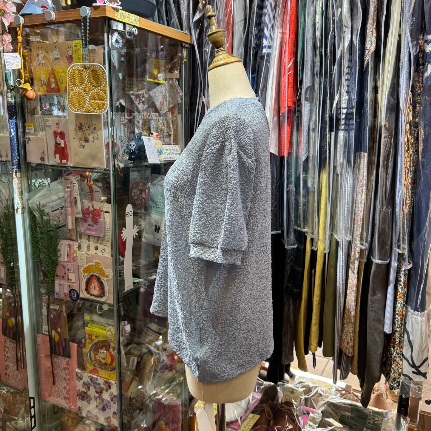 Midiumisolid Light Blue Top, made in Japan