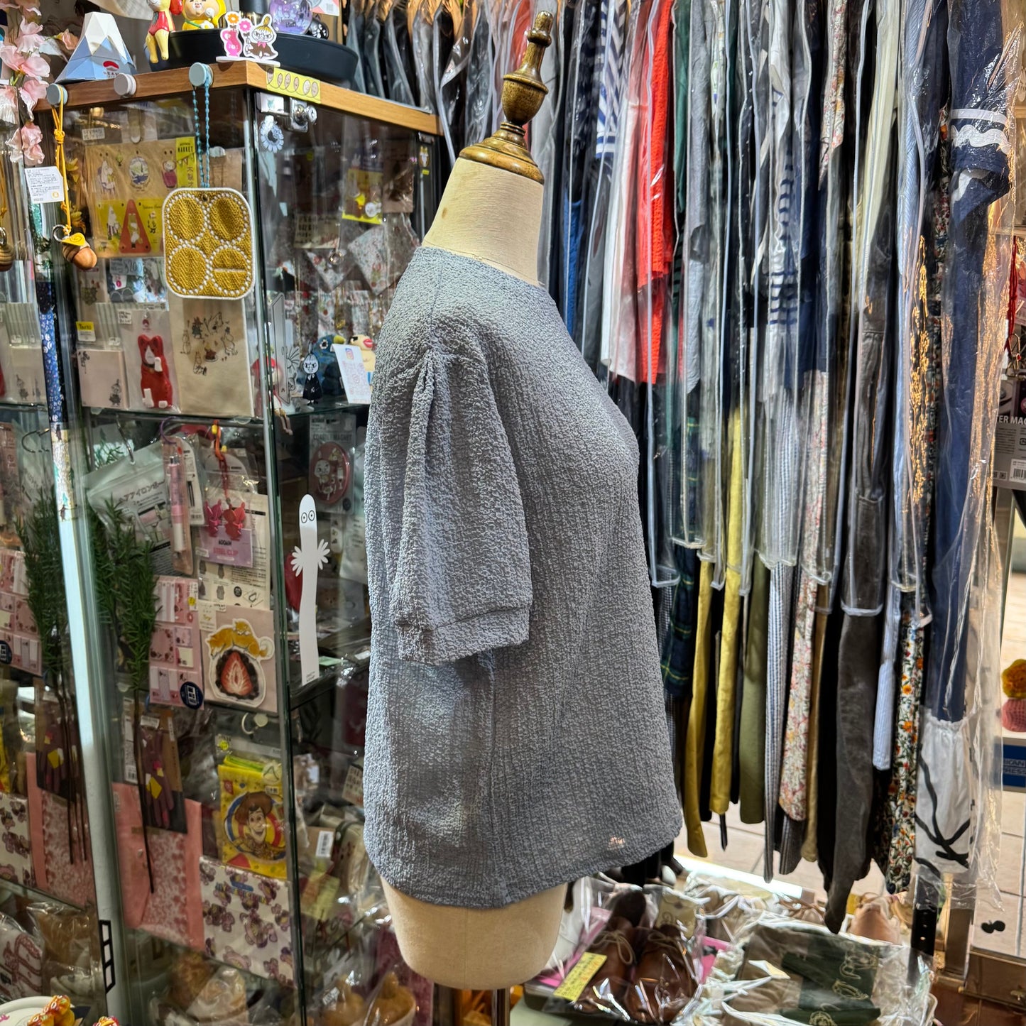 Midiumisolid Light Blue Top, made in Japan