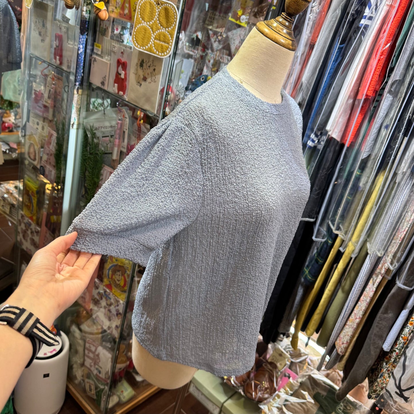 Midiumisolid Light Blue Top, made in Japan