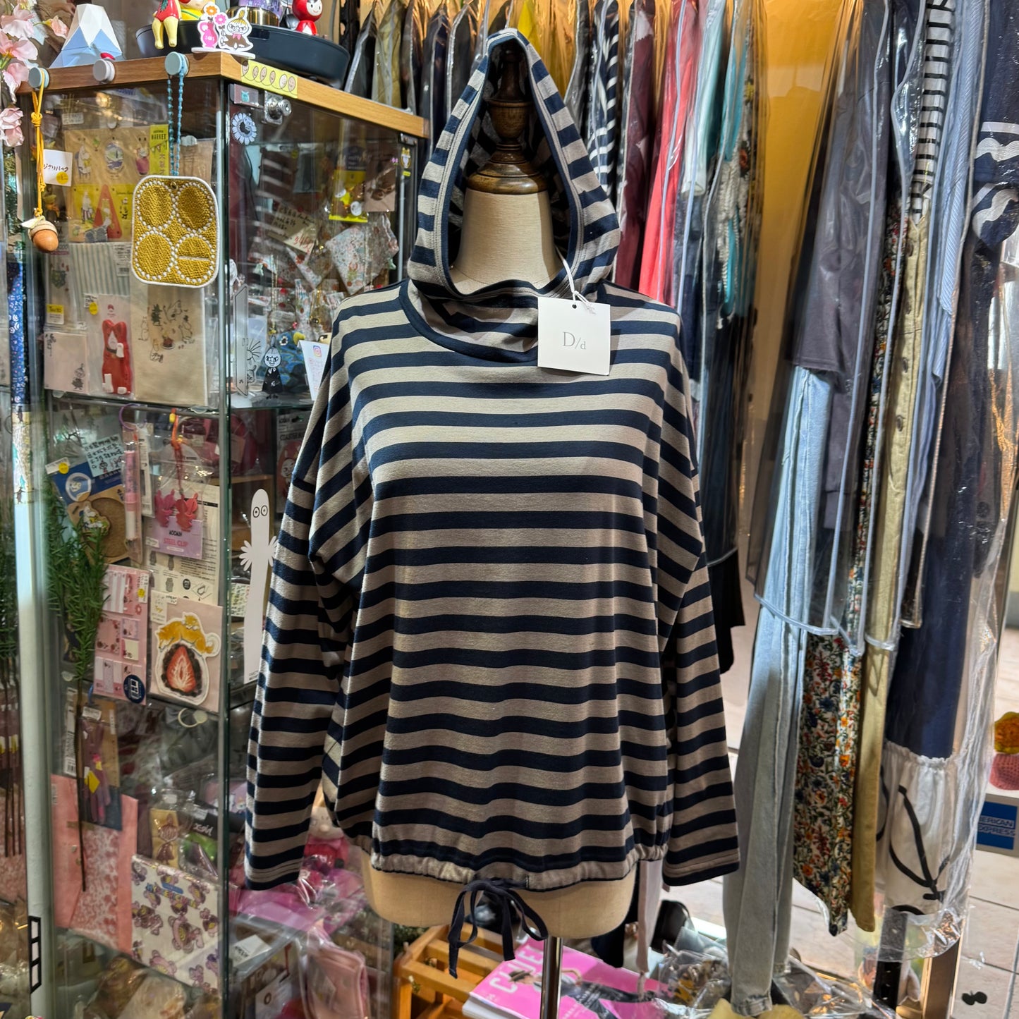 Denier Striped Hoodie Top, made in Japan