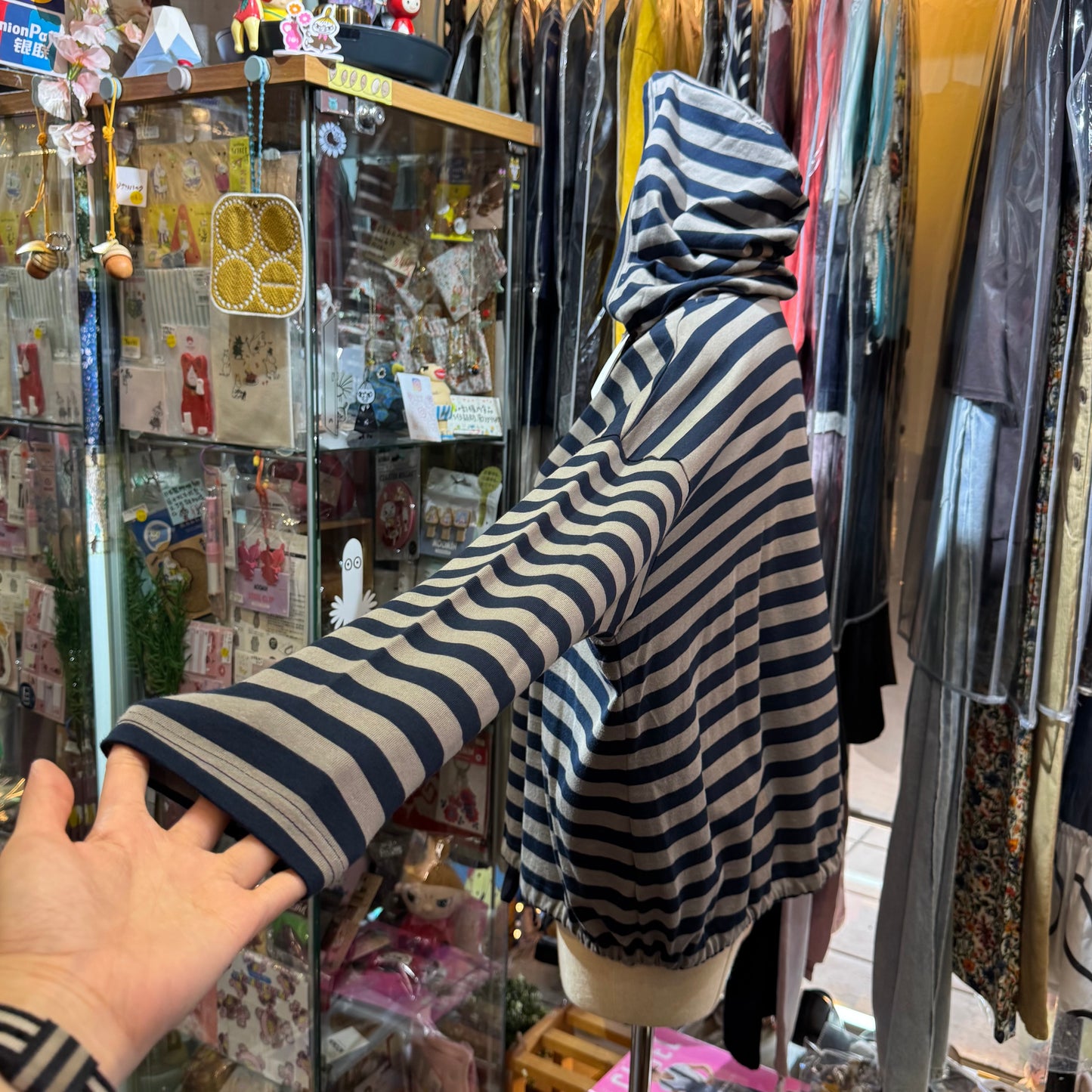 Denier Striped Hoodie Top, made in Japan